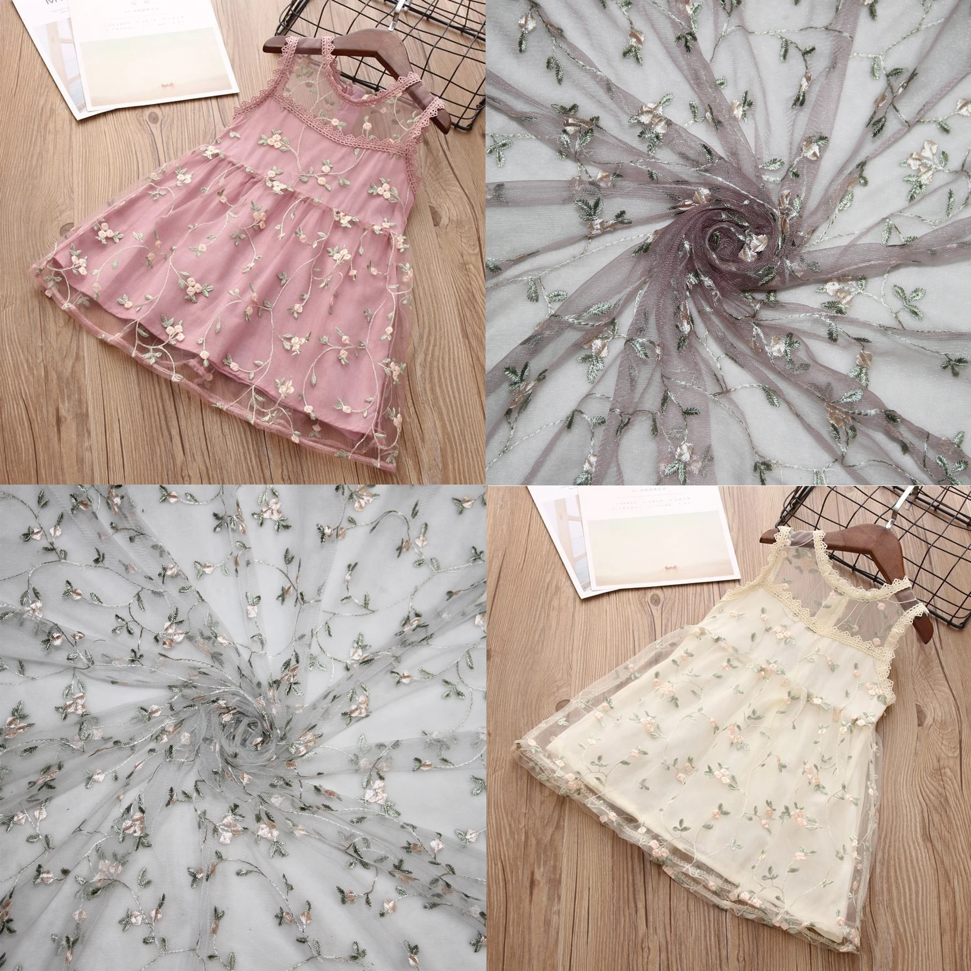 

one yard flower embroidered soft tulle flower mesh fabric girls clothes women dress DIY material home party decoration