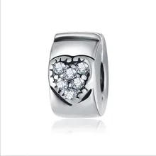 Bijoux, clip de cristal, tope con forma de corazón, cuentas, encantos, plata de ley, Pulsera original, joyería de Día de San Valentín, abalorio CLP053 1 unidad