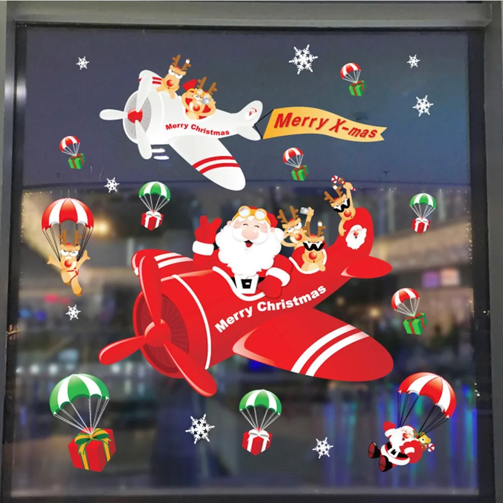 

Merry Christmas Wall Stickers Removable Santa Claus Snowflake Shop Window Decals Christmas Decorations For Home