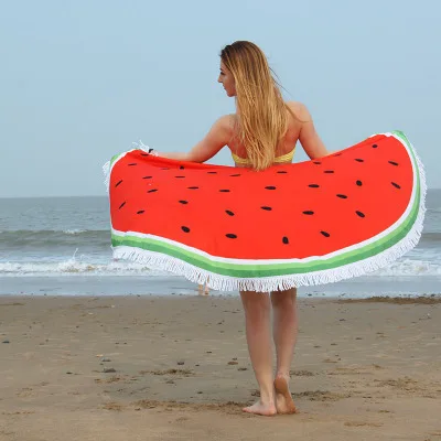 

150cm Summer Large Watermelon Beach Towel Round round Microfiber Tassel Blankets Pineapple Fruit Skull Bath Towel