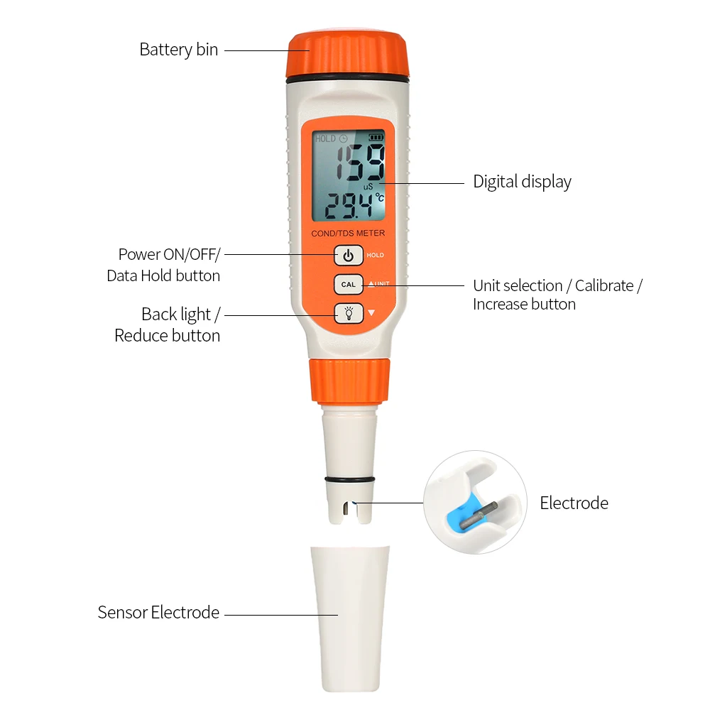 3 in 1 Water Quality Tester Pen Type Conductivity Meter Professional TDS / COND TEMP Analyzer Total Dissolved Solid Temperature