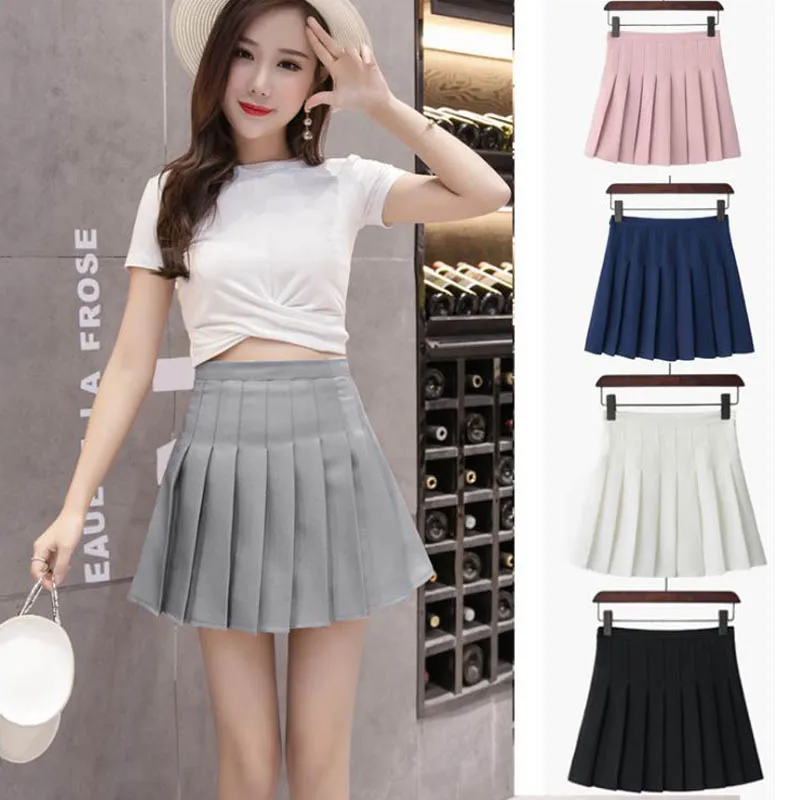 Для женщин Мини-юбки Harajuku одноцветное Цвета плиссированные юбки женские офисные школы Студенческая юбка XS-XXL#2274
