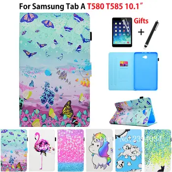

New Colorful Patterns Case For Samsung Galaxy Tab A A6 10.1 2016 SM-T580 T585 T580 T585N Cover Tablet Funda Skin +Film +Pen