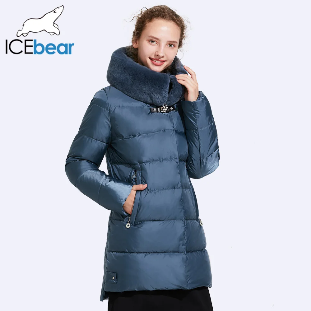 ICEbear 2017 Smooth Removable Fur Collar Winter Jacket Women Quality Buckles Decoration Women Quilted Parkas 17G6535