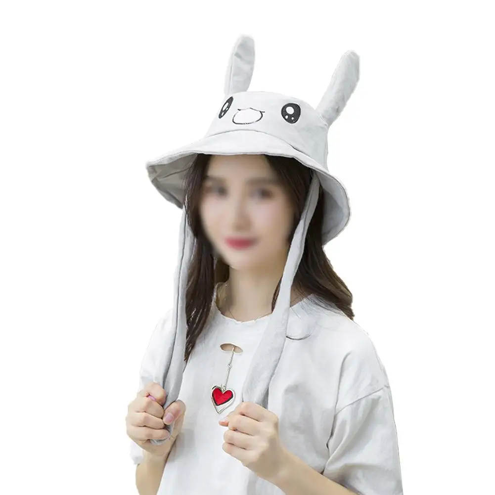 Rabbit Ears Up Hat Funny Cute Toys Pinch Ear Movable Basin Cap For Girls Easter Christmas Summer Halloween Hat 6 Color