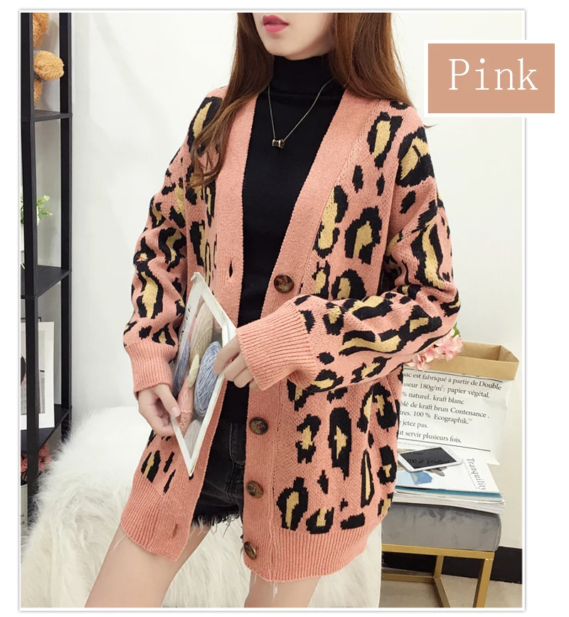 Luckyver женский свитер с леопардовой раскраской осень зима корейский v-образный вырез свободные трикотажные кардиганы с длинным рукавом
