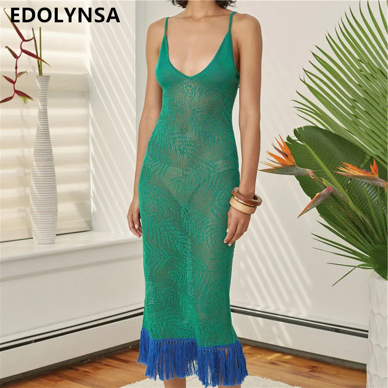 

Green Knitted Beach Cover up Dresses Pareo de Plage Swimsuit cover Up Beach wear Pareos de Playa Mujer Bikini Cover up #Q705