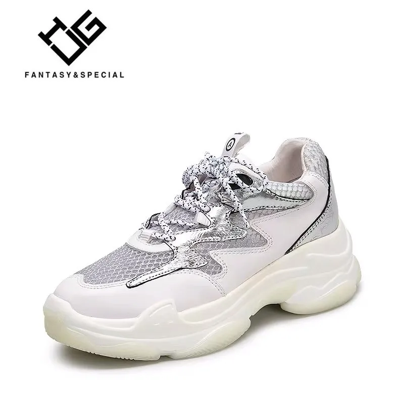 

IGU Chunky Shoes Platform Women Sneakers Mesh Women Shoes Real Genuine Leather Creeper Shoes Pumps Females Casual Dad Shoes