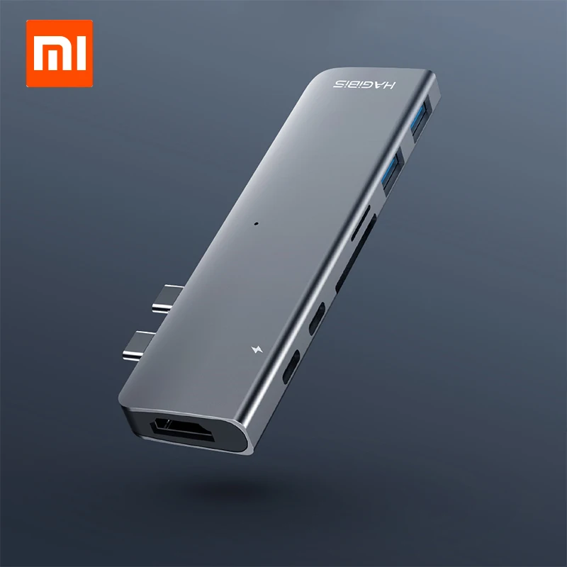 Xiaomi hagides usb type-C зарядный адаптер 7 в 1 TF/SD/PD/2 USD 3,0/концентратор HDMI зарядный конвертер зарядное устройство для Macbook Pro/air - Цвет: Черный