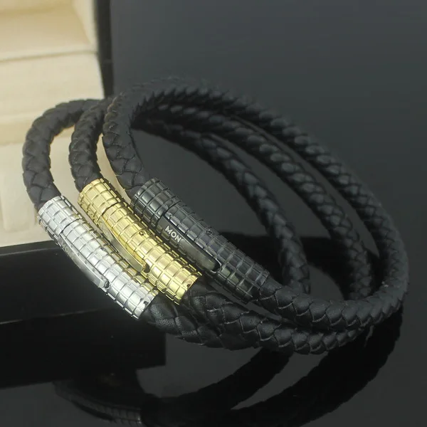 

2019 Fashion Brand Men Stainless Steel Leather Bracelets Braided Rope Magnetic Clasp Male Bangles Jewelry