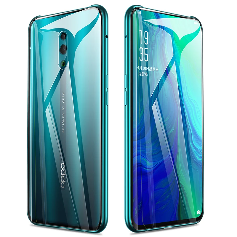 

Front and Back Glass Luxury Magnetic Metal Bumper Case For OPPO Reno 10X Cover 360 Transparent Double Sided Glass Full Body Case