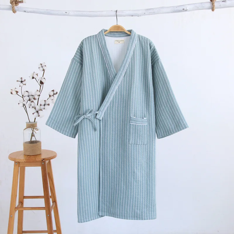 Женские пижамные комплекты, зимнее нижнее белье Yukata, японский халат-кимоно, хлопковые костюмы, ночная рубашка, одежда для сна, халат, домашняя одежда для отдыха - Цвет: green robes