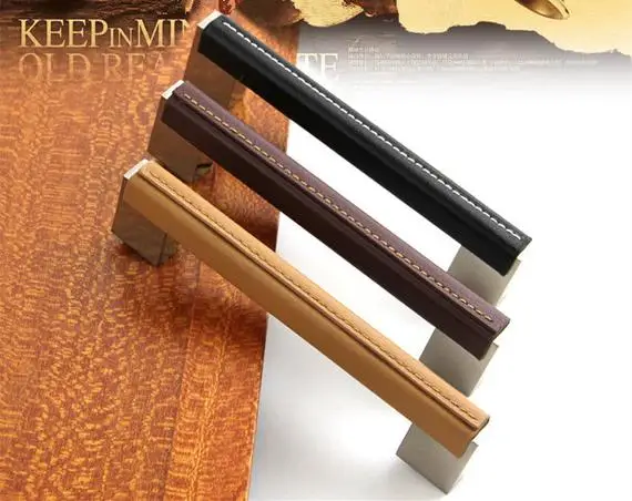 3.75 ''5'' 6.3 ''7.55'' جلد طبيعي مقبض الباب مقابض أدراج التأثيرات مضمد مقبض مطبخ مقابض للخزانة أثاث