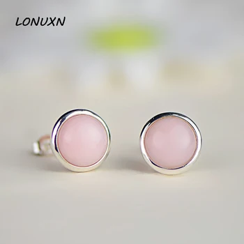 

1.1cm High quality female jewelry 925 silver jewelry Pink Opal romantic female small earrings natural stones lovers best gift