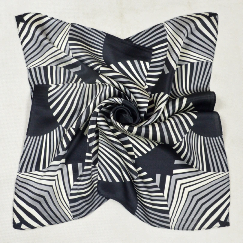 

2017 Geometric Pattern 100% Silk Small Square Scarf Printed New Style Men Silk Scarves Cravat Black White Mulbbery Silk Muffler