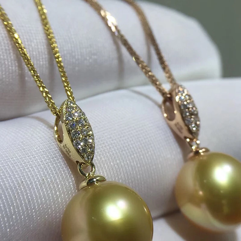 Sinya 12mm southsea golden pearl pendant inlay Real high luster diamonds 18K Au750 fine jewelry necklace for women ladies Hot (1)