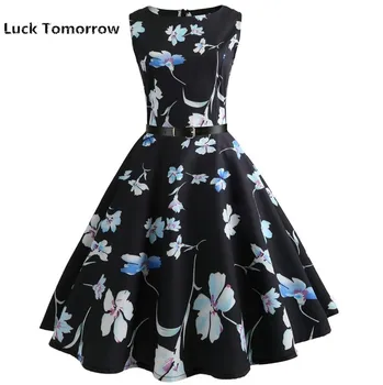 

2019 Retro PinUp Dresses Hepburn 50s 60s Rockabilly Robe Floral Print Dress Vintage Women feminino Vestidos Swing dresses