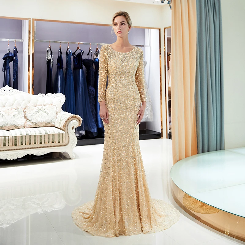 long sleeve full length evening gowns