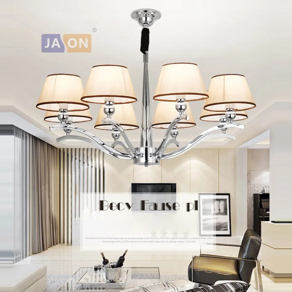 

led e14 Postmodern Iron Fabric Chrome Chandelier Lighting Lamparas De Techo Suspension Luminaire Lampen For Foyer