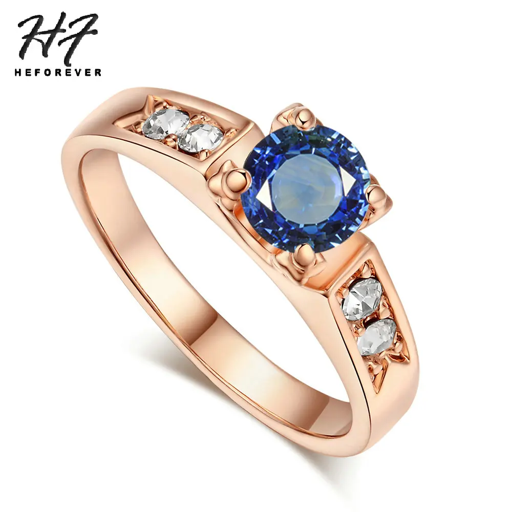 6 предметов, Классические обручальные кольца с кубическим цирконием для женщин, розовое золото, стразы, кольцо для влюбленных R051 - Цвет основного камня: rose gold blue