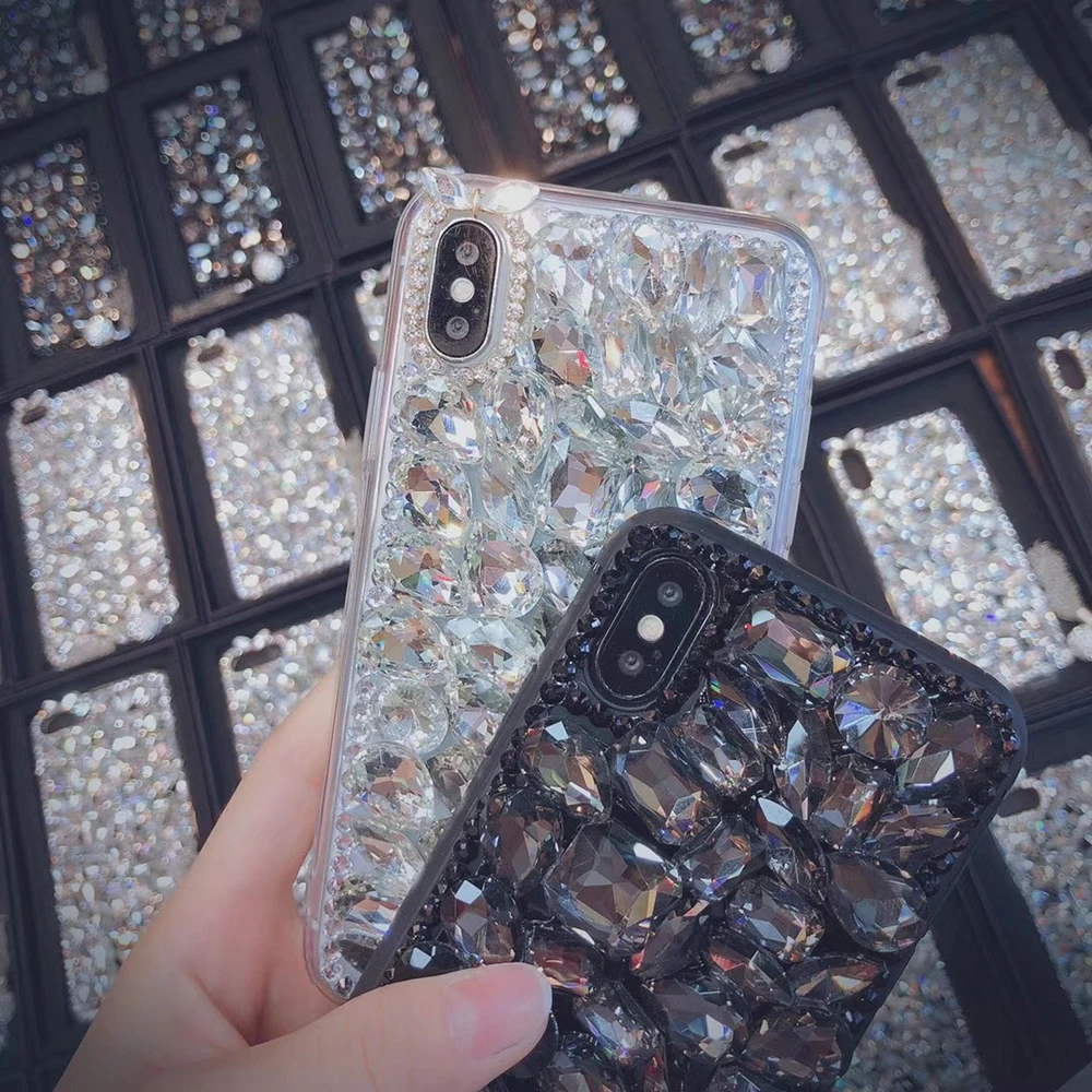 NYFundas For iphone 8Plus 7 6 6S Plus X Case Rhinestone Shockproof Big Stones Beads Tassel Bumper Glitter Bling Conque Accessory (6)