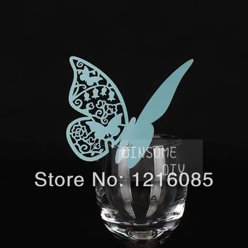 

Cheap Wine Glass Cards Wine Glass Markers Wedding Cake Toppers guest name card Party Decorations marker blue butterfly D03