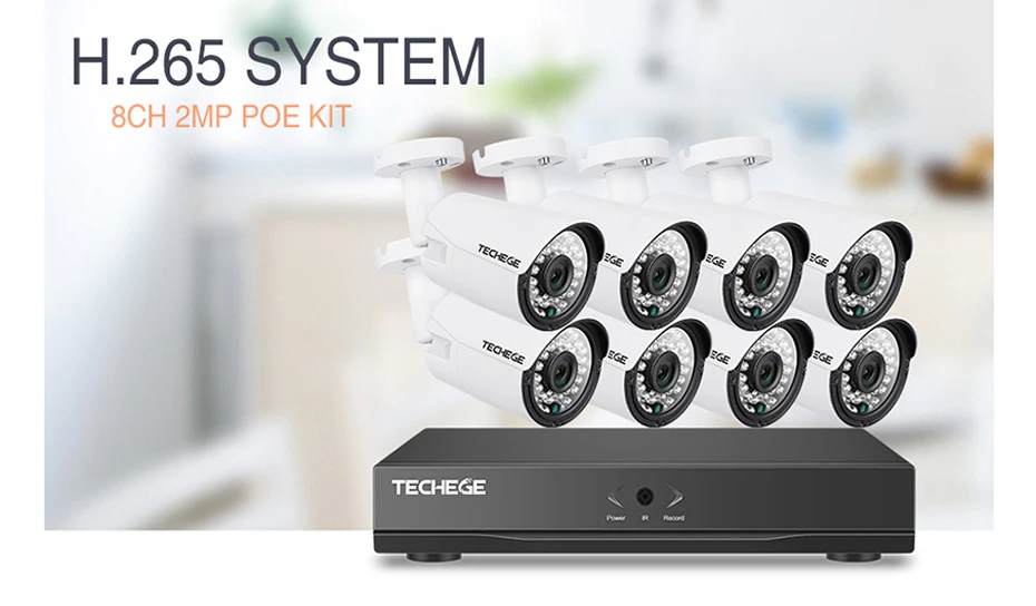 Techege 8CH 1080P система видеонаблюдения Аудио запись 2MP PoE Комплект ip-камера 3000TVL металлическая Водонепроницаемая камера ночного видения