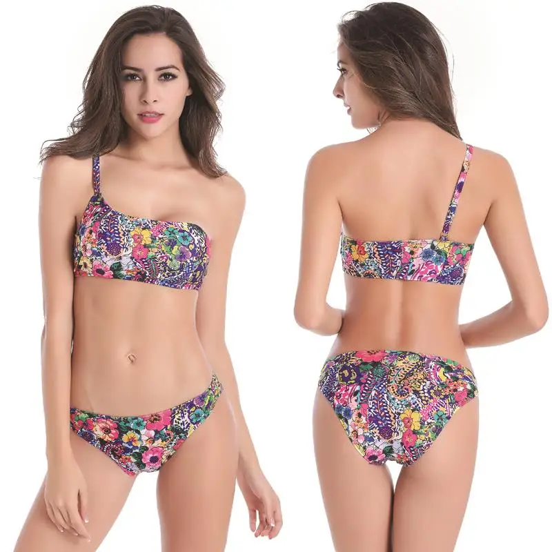 

SWIMMART Plus Size 6XL Bikini Set Removable Padding Swimwear Female Fully Lined One Shoulder Swimsuit Fat MM Hot Tube Bikini
