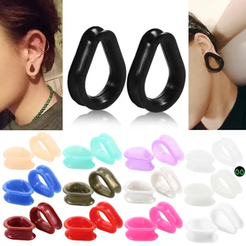 

2pcs Silicone Teardrop Ear Plugs and Tunnels Expander Tunel Piercing Flexible Ear Gauges Earring Body Jewelry Piercing Stretcher