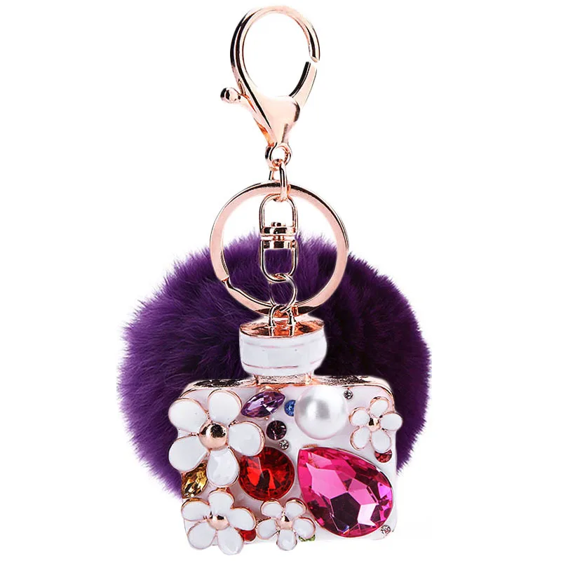 

2017 new trinket fake pompom keychain bunny keychains on bag rabbit fur Keychain fur pom pom charms for bags anime