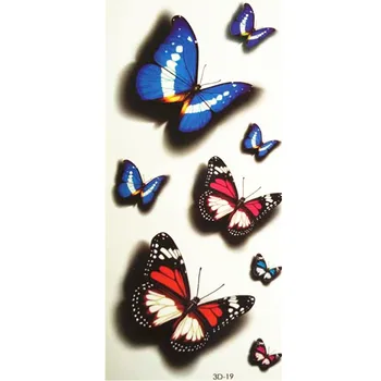 

3D Lifelike Pretty Temporary Tattoo 19X9CM Blue and Red Butterfly