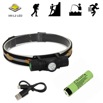 

LED Headlamp Rechargeable Headlamp USB Headlight XM-L2 6 Modes Head Light + 18650 Battery + USB Charging Cable