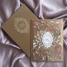 Cocostyles частный настраиваемый Элегантный лазерная резка конверт карман с Цветочный Печать пригласительный билет для сада свадьбы