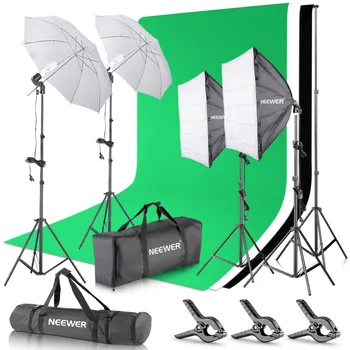 

Neewer 2.6Mx3M/8.5ftx10ft Background Support System+800W 5500K Umbrellas Softbox Lighting Kit for Photo Studio Product/Portrait