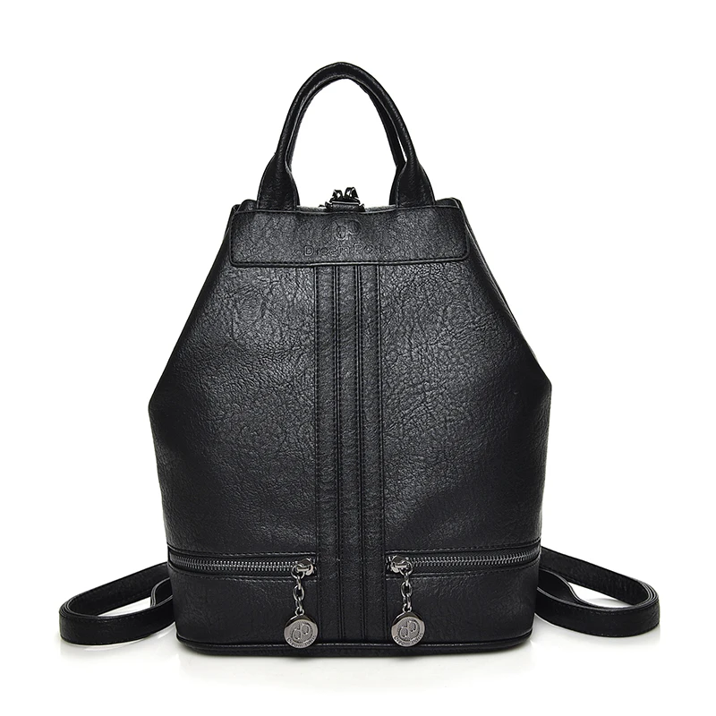 Vfemage кожаный женский рюкзак, высокое качество, женский многофункциональный рюкзак с защитой от кражи, женские школьные сумки для девочек - Цвет: Black
