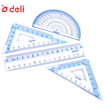 

Deli 1 Pack 4Pcs Ruler Set Blue Transparent Soft Plastic Flexional Straight Triangular Ruler Students Stationery School Supplies