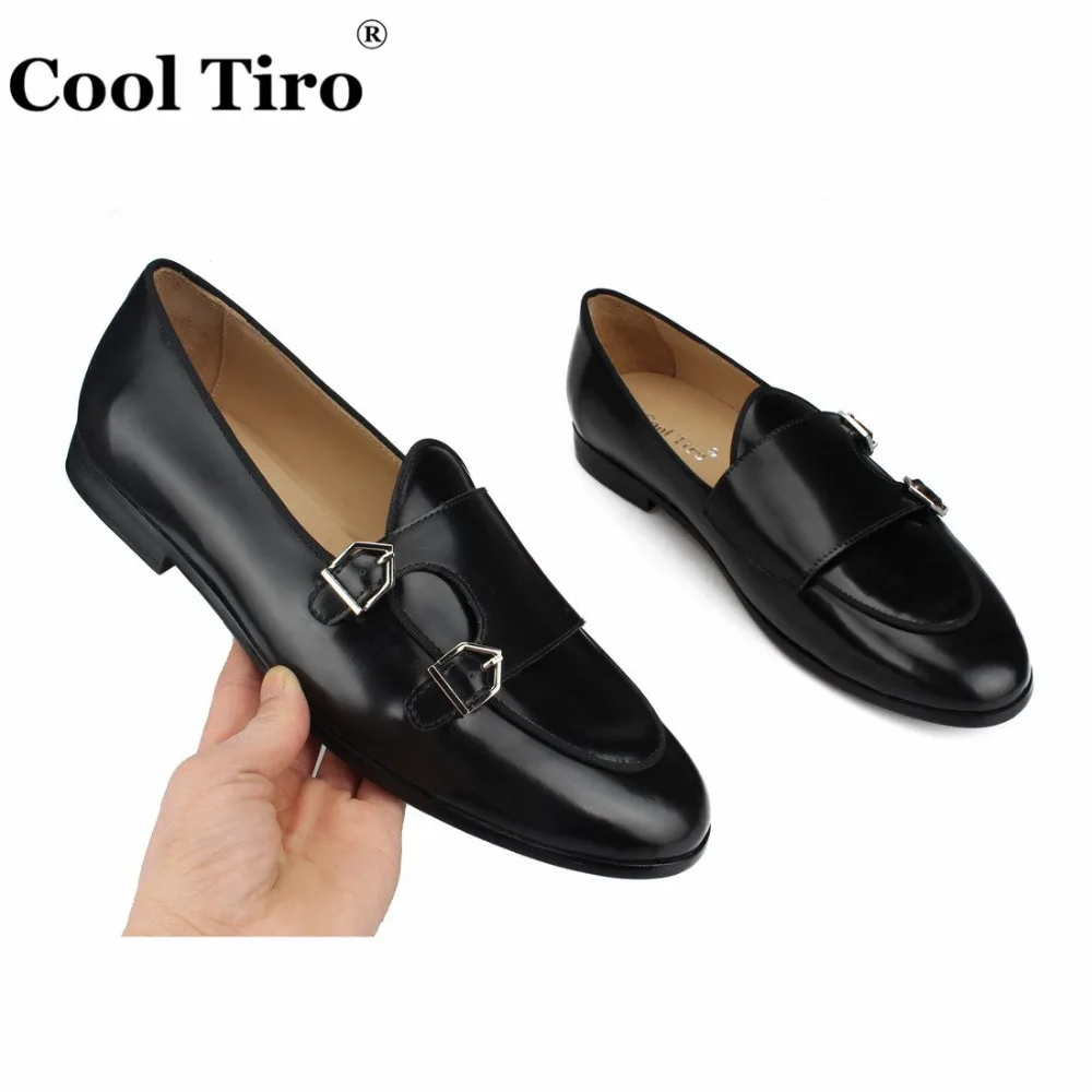 POLISHED LEATHER DOUBLE-MONK LOAFERS Black (6)