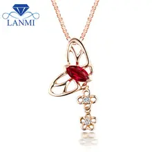 Loving Solid 18K розовое золото рубин кулон ожерелье дизайн красивый бриллиант ювелирные изделия для подруги подарок на день рождения
