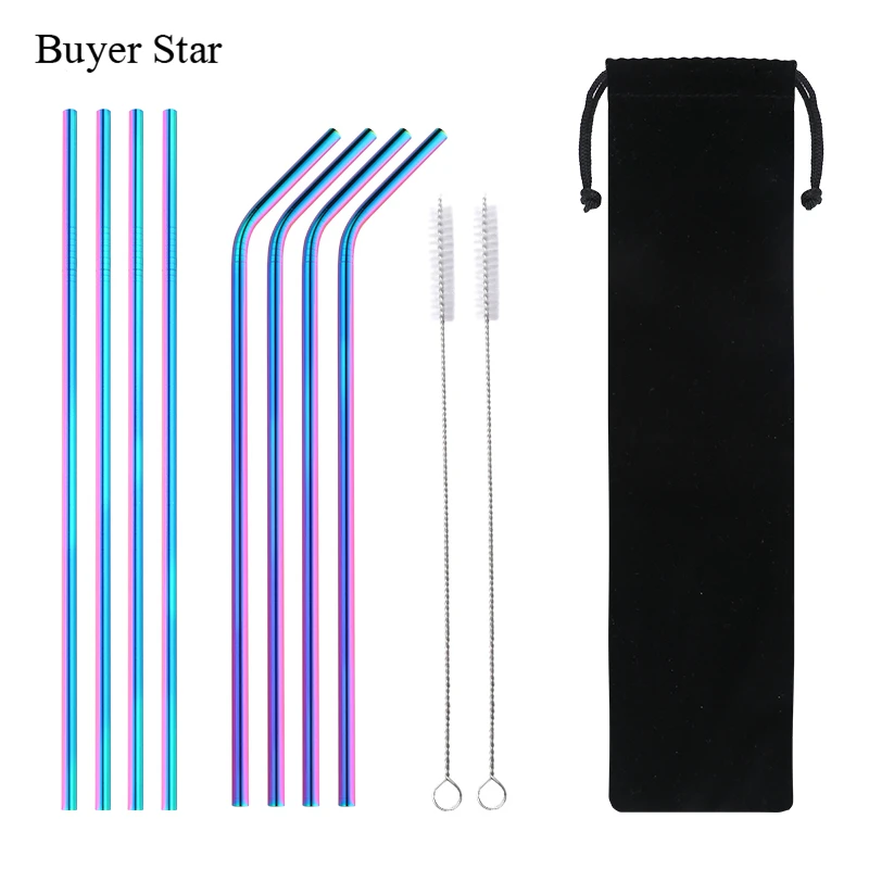 Buyer Star 4/8Pcs Reusable Drinking Straw High Quality 304 Stainless