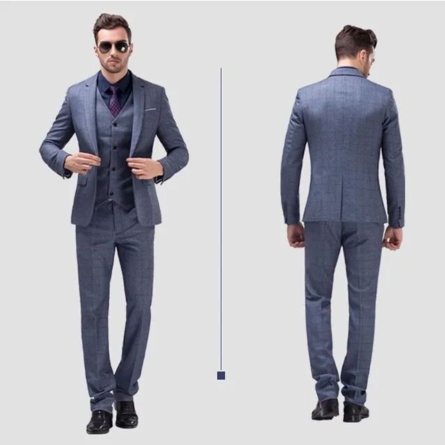 / Personalizar ( jaqueta + calça + colete ) homens ternos Slim Fit Blazer jaquetas calças xadrez
