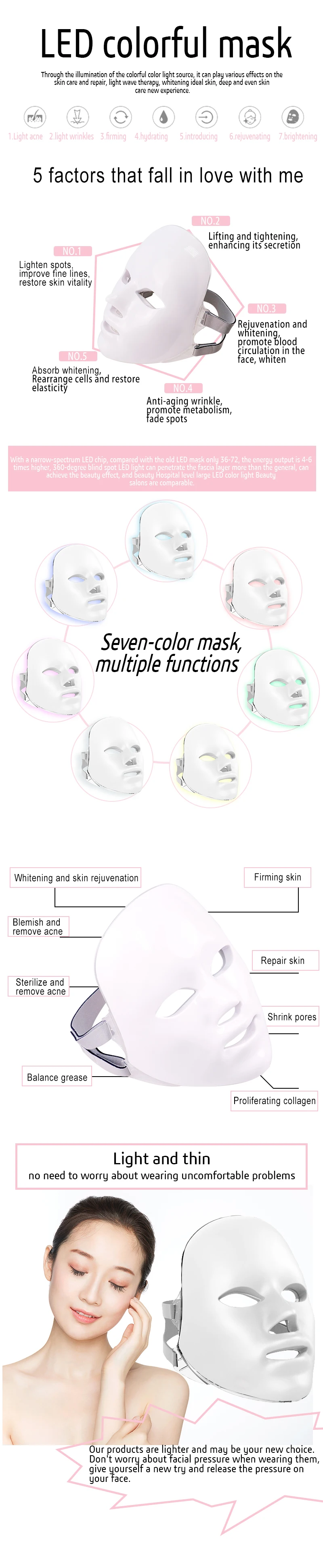 7 Cores Led Máscara Facial com Terapia Photon Rejuvenescimento da Pele Cuidados para o Rosto Anti Acne Clareamento Elétrica Instrumento de Beleza Spa 8 Beleza e saúde