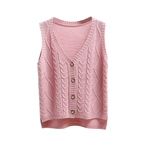 Женский вязаный свитер без рукавов, жилет, пуловер, Осенний базовый жилет, жилет для женщин, вязаные жилеты с пуговицами - Цвет: Pink