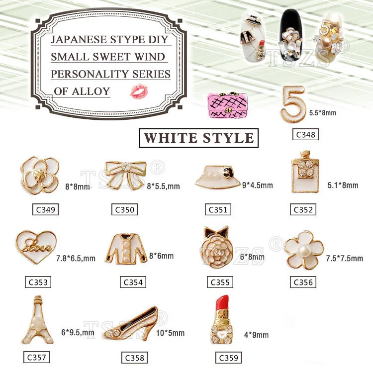 

10pcs/lot japanese DIY Nail Jewelry Supplies flower bow high heels perfume bottle 3D Charm Alloy Nail Art Decorations