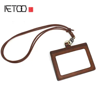 

AETOO Japan and South Korea original vegetable tanned leather access control card set leather retro hanging neck work card manua