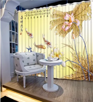 

3D Curtain Home Bedroom Decoration Photo Custom Size Lotus lotus leaf Fish Bedroom Living Room Office Hotel Cortinas Blackout