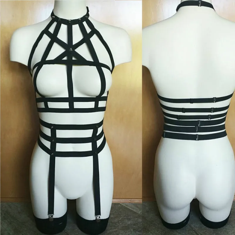 Buy New goth female stocking suspender belt cage bra