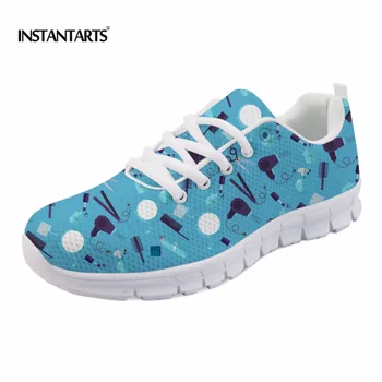 

INSTANTARTS Cartoon Barber Shop Sneakers Women Casual Flats 2018 Spring Comfortable Tenis Flat Shoes Summer Air Mesh Walk Shoes
