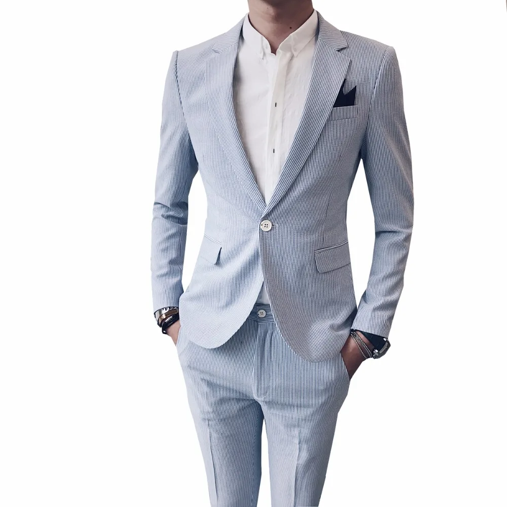 Ofertaespecial Por Encargo De Un Botones Slim Fit Hombres Trajes Azul De Los Hombres Traje De Dos Piezas Coreano Traje Casual De Negocios Vestido Boda Hombres Trajes 2017 May 2020