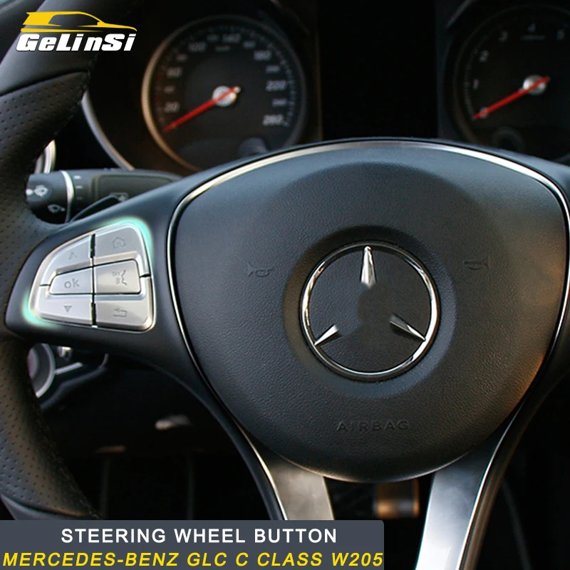 

Gelinsi for Mercedes Benz C Class W205 2016-2019 Auto Car Steering Wheel Button Frame Trim Cover Sticker Decoration Accessories