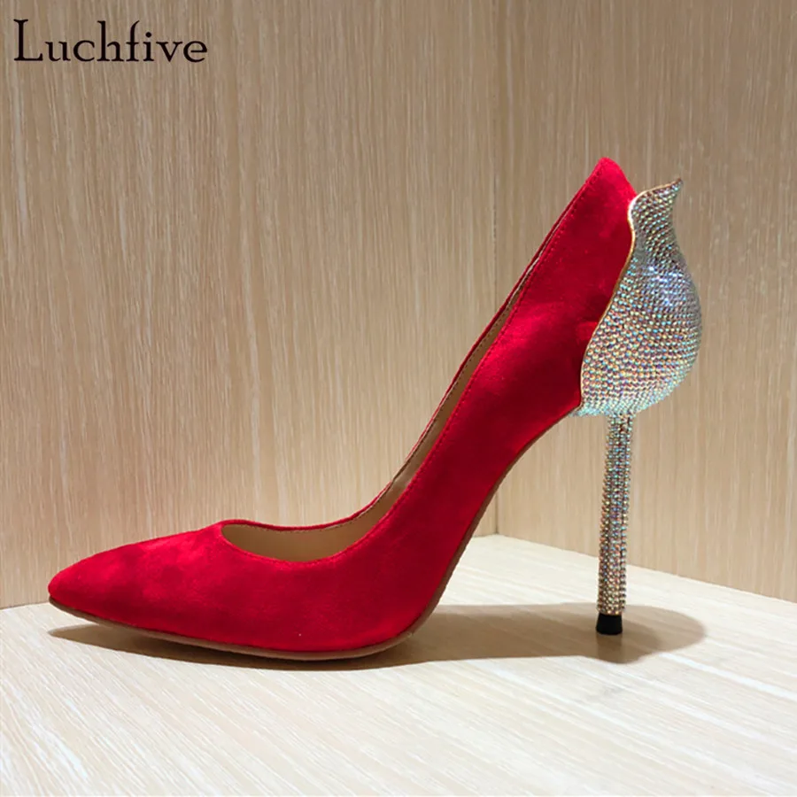 Sexy Petalo silver Partito Alti Pompe Nero Da Delle Pecora Cristallo Sposa Black purple Di Scarpe Tacco Punta Tacchi Luchfive Green Donna Estate Pelle Primavera Sottile army nude Donne red A TfxEXqB